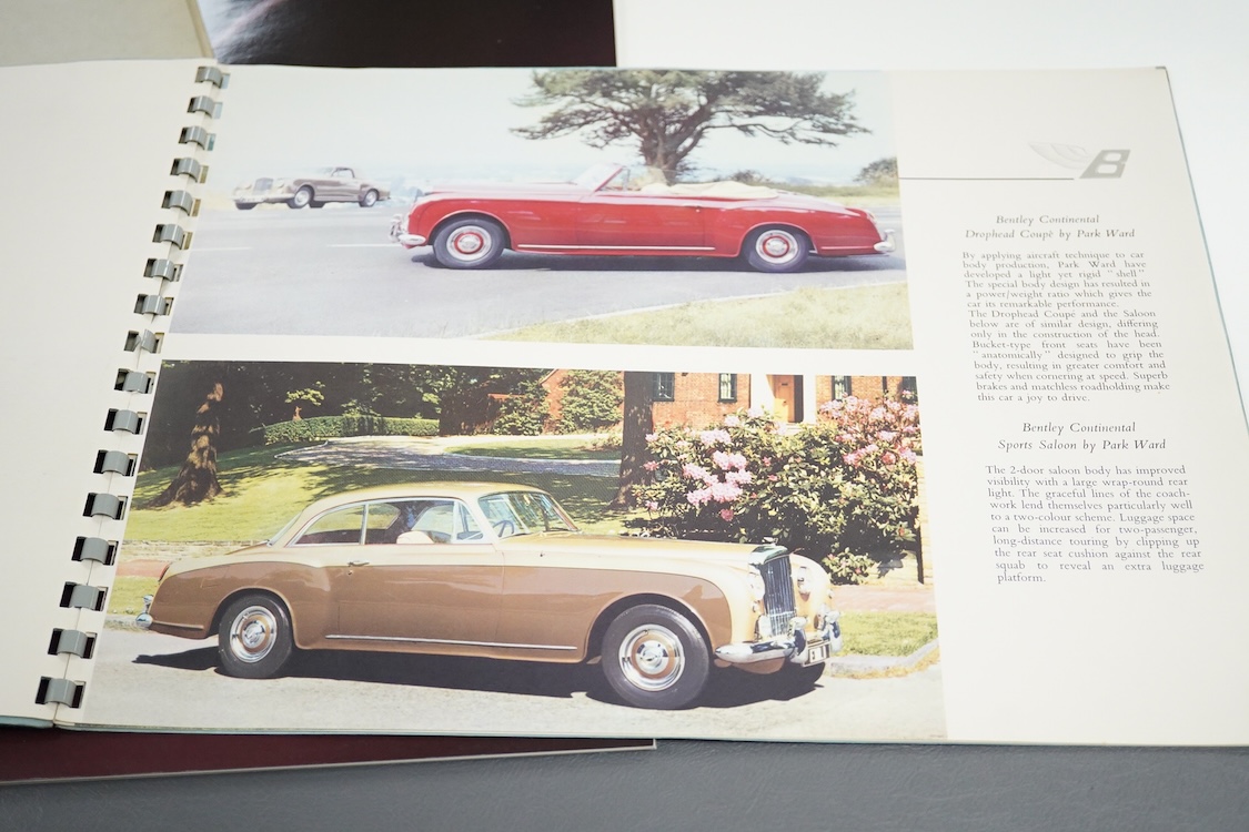 Seven 1940s to modern Rolls Royce and Bentley motor car manufacturer’s brochures; the Silver Wraith (produced 1946-58), the Bentley R Type Continental (produced 1952-55), the Rolls-Royce Silver Cloud II (produced 1959-66